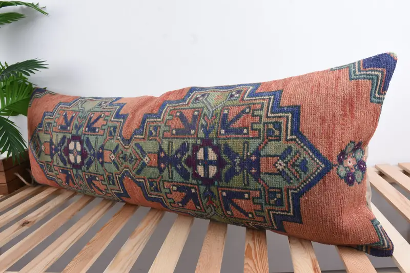 Pillow Case, Turkish Pillow, 16x48 Red Cushion, Toss Cushion Case, Vintage Kilim Pillow, Boho Pillow, Knitted Pillow, Retro Throw Pillow Cover - 5