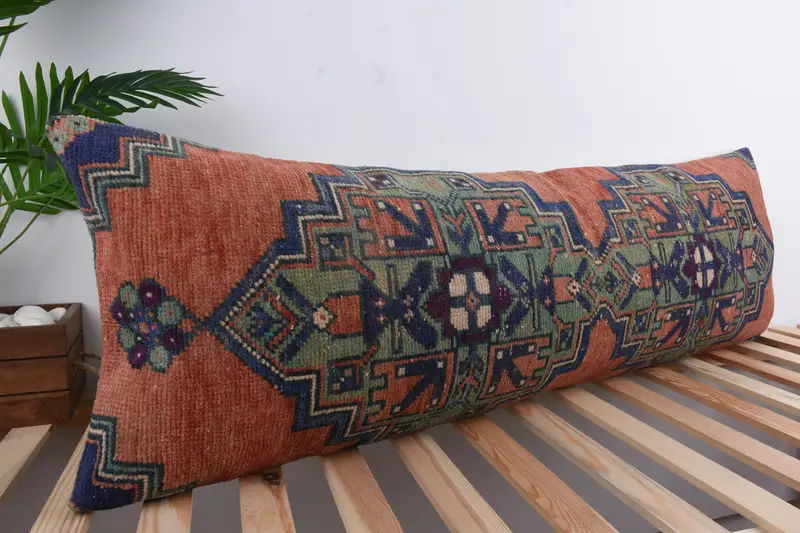 Pillow Case, Turkish Pillow, 16x48 Red Cushion, Toss Cushion Case, Vintage Kilim Pillow, Boho Pillow, Knitted Pillow, Retro Throw Pillow Cover - 4