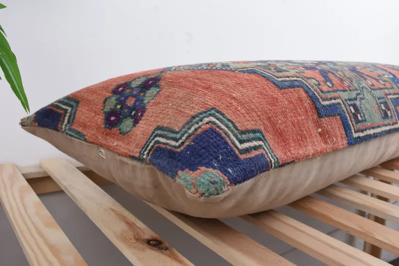 Pillow Case, Turkish Pillow, 16x48 Red Cushion, Toss Cushion Case, Vintage Kilim Pillow, Boho Pillow, Knitted Pillow, Retro Throw Pillow Cover - 6