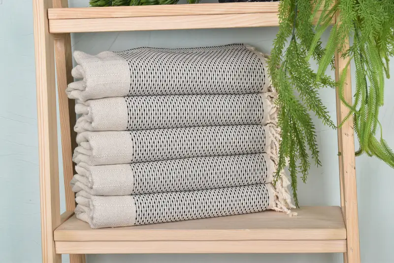 Beach Towel Black Cotton Polka Dot Monogrammed, 40x71 Inches