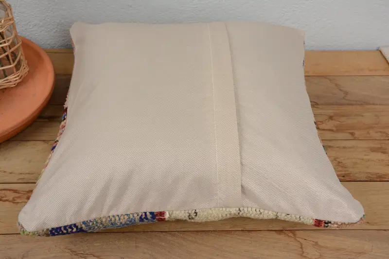 Ethnical Kilim Rug Pillow, Patio Pillow Sham, Turkish Pillow, 16x16 Blue Pillow Case, Handmade Kilim Cushion, Cushion - 6