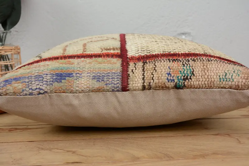 Ethnical Kilim Rug Pillow, Patio Pillow Sham, Turkish Pillow, 16x16 Blue Pillow Case, Handmade Kilim Cushion, Cushion - 5