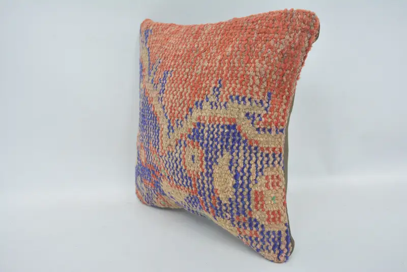 Pet Pillow Sham, Southwestern Cushion Case, Handmade Kilim Cushion, 12x12 Blue Pillow Cover, Cushion, Kilim Pillow Cover, Boho Pillow Sham Cover - 4