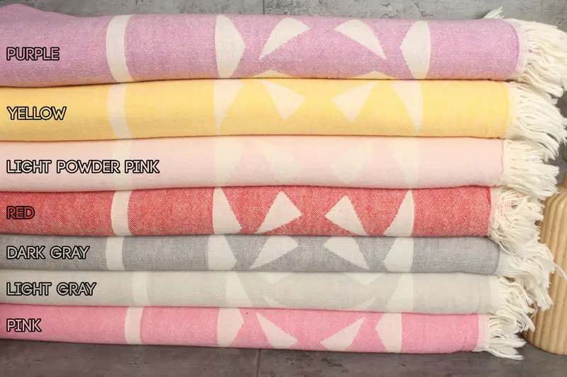 Soft Handmade Organic Cotton Compass Rose Towel, Beach Towel, Beige, 36x67 Inches