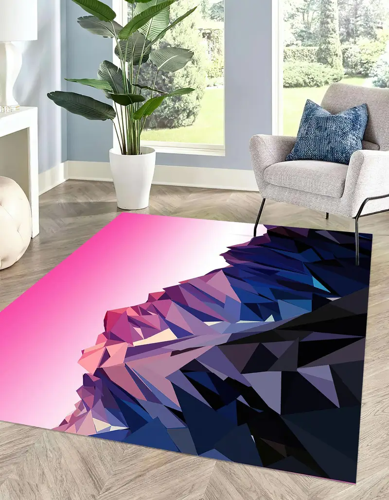 Alfombra Estampada Elegante: Montaña Abstracta Atardecer Cielo Rosa