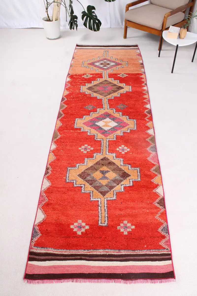 3x10,4 ft Vintage Teppich, Herki Teppich, rote massive Teppichwolle - 1