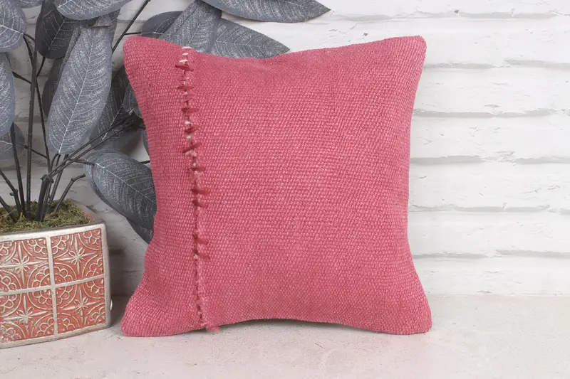 Turkish Corner Cushion Case, 12x12 Pink Pillow Case, Vintage Kilim Throw Pillow, Kilim Pillow, Pillow Cover, Throw Kilim Pillow - 1