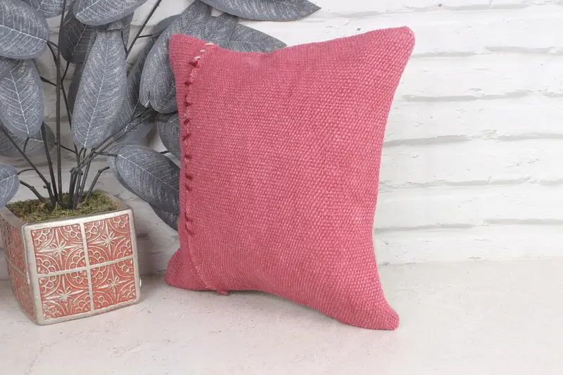 Turkish Corner Cushion Case, 12x12 Pink Pillow Case, Vintage Kilim Throw Pillow, Kilim Pillow, Pillow Cover, Throw Kilim Pillow - 3
