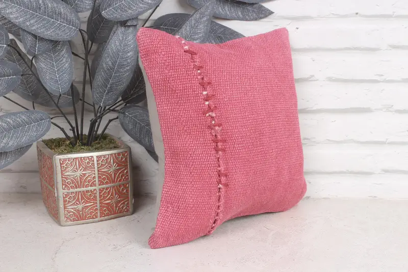 Turkish Corner Cushion Case, 12x12 Pink Pillow Case, Vintage Kilim Throw Pillow, Kilim Pillow, Pillow Cover, Throw Kilim Pillow - 4