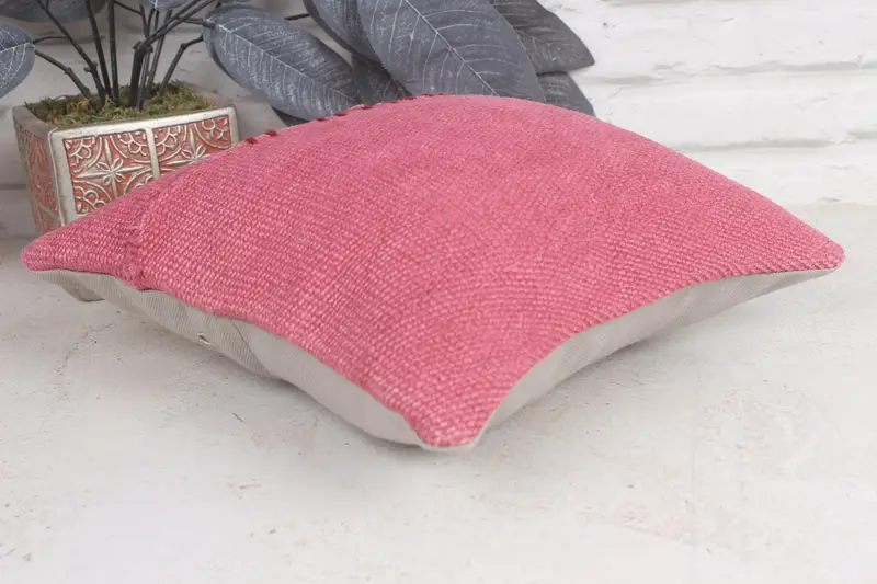 Turkish Corner Cushion Case, 12x12 Pink Pillow Case, Vintage Kilim Throw Pillow, Kilim Pillow, Pillow Cover, Throw Kilim Pillow - 6