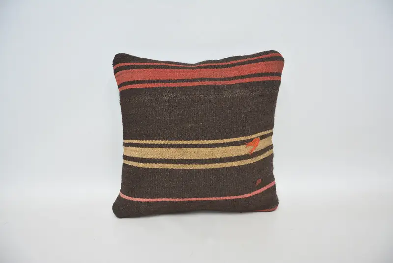 14x14 Brown Cushion Cover, Gift Pillow, Pillow, Vintage Kilim Pillow, Kilim Pillow Cover, One Of A Kind Pillow Cover, Patio Pillow - 1