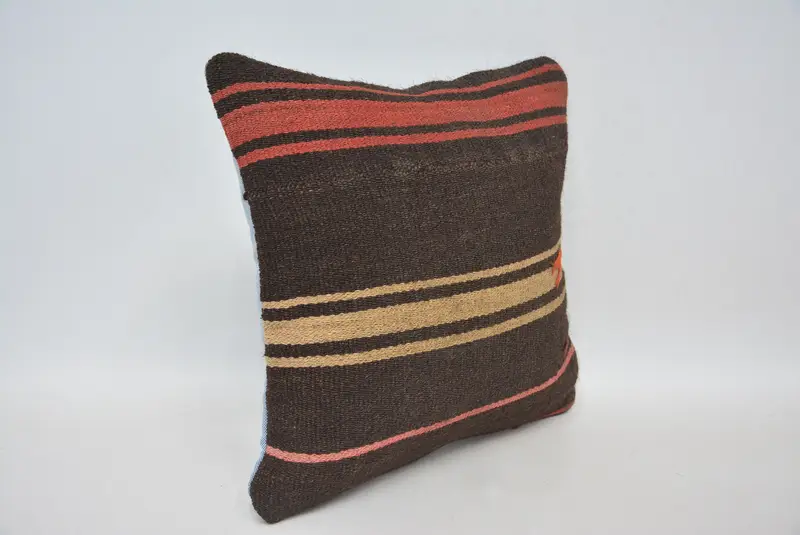14x14 Brown Cushion Cover, Gift Pillow, Pillow, Vintage Kilim Pillow, Kilim Pillow Cover, One Of A Kind Pillow Cover, Patio Pillow - 3