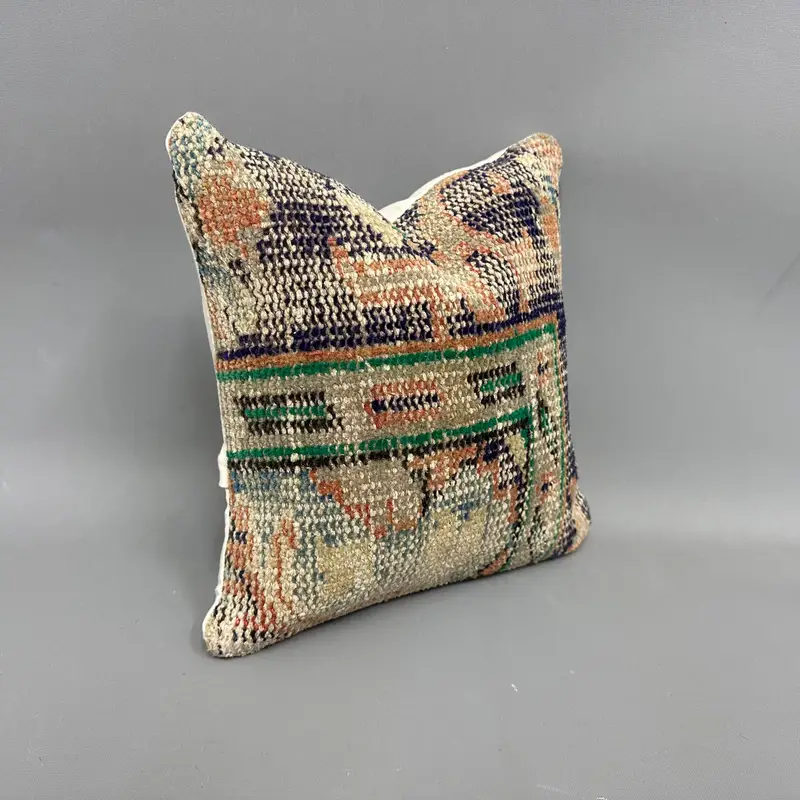 Vintage Pillow, Turkish Kilim Pillow, Accent Pillow Case, Pillow Sham, 12x12 Blue Cushion Cover, Throw Kilim Pillow, Ethnic Throw Pillow Cover - 2