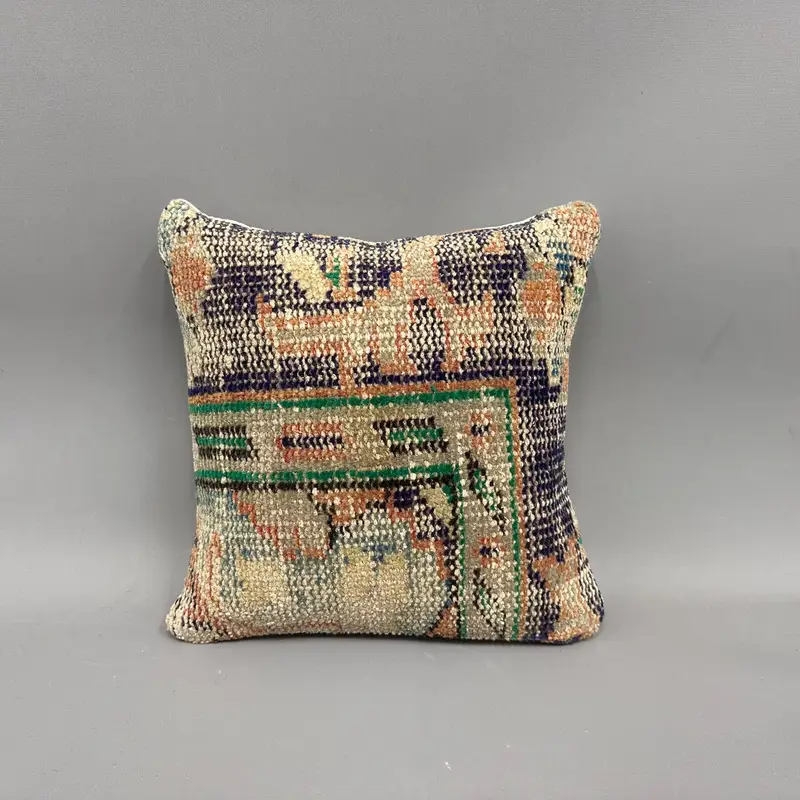 Vintage Pillow, Turkish Kilim Pillow, Accent Pillow Case, Pillow Sham, 12x12 Blue Cushion Cover, Throw Kilim Pillow, Ethnic Throw Pillow Cover - 4