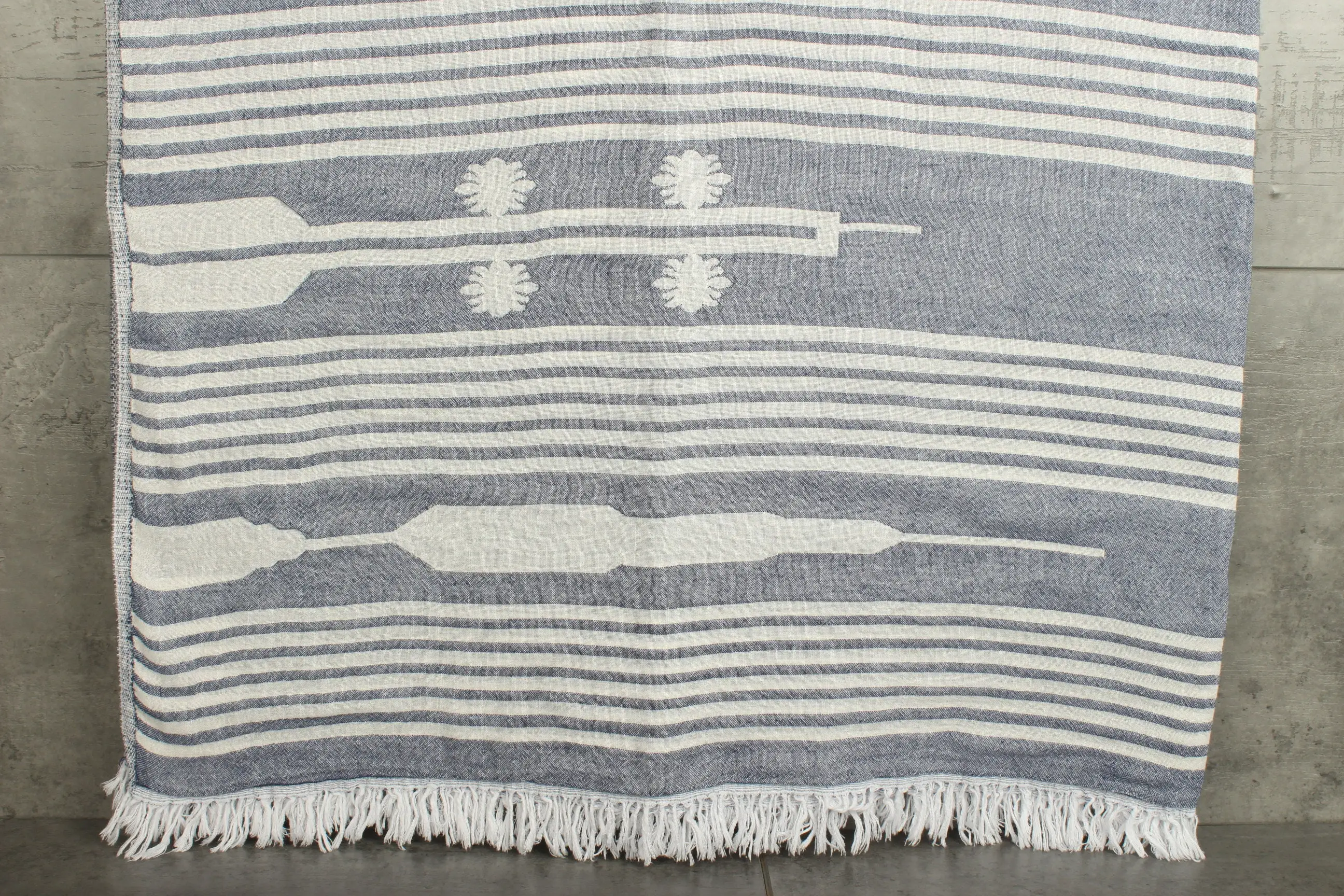 Navy Cotton Blanket Geometric Patterned Boho Throw Double, 60x83 Inches - 1