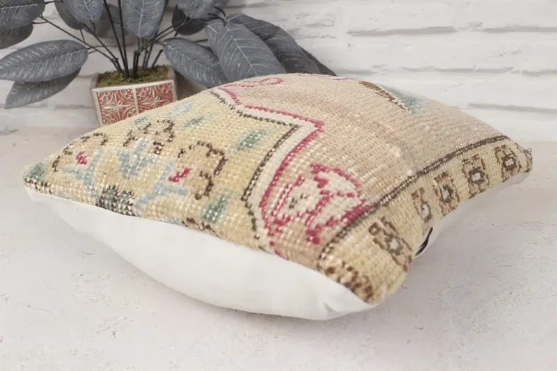Cushion Case, Antique Pillows, Kilim Cushion Sham, Throw Kilim Pillow, Morroccon Kilim Cushion Pillow, 14x14 Beige Pillow Sham, Indoor Cushion Case - 6