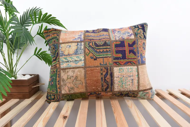 Pillow Cover, 20x28 Orange Cushion Case, Boho Pillow Sham Cover, Hippie Throw Pillow Sham, Throw Kilim Pillow, Ethnical Kilim Rug Pillow - 1