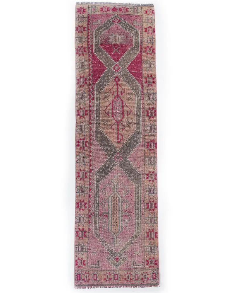 Zarif Pembe Halı, 2,8x10,5 ft Düz Bej Vurgulu