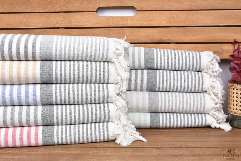 Bridesmaid Gift Towel, Beach Wedding Favor, Absorbent Turkish towel, Christmas Gift, 68x40 Cotton Striped Terry Towel, Lightweight towel, Gym Towel - 1