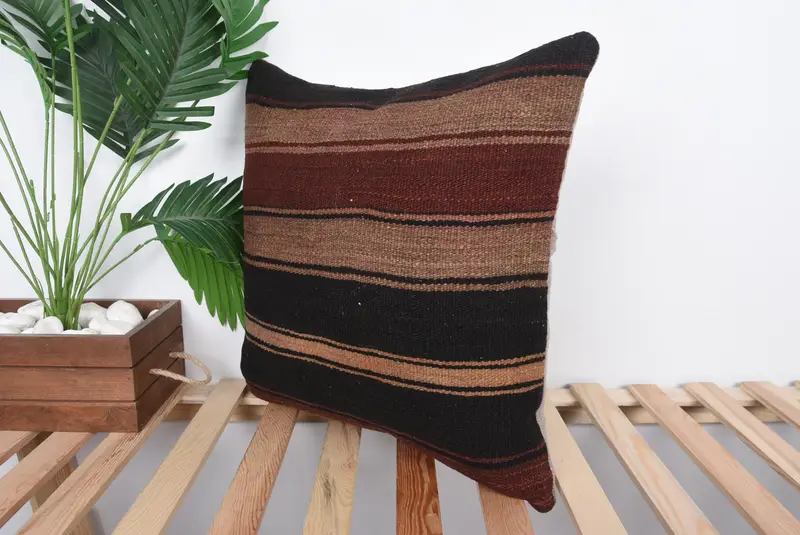 Vintage Kilim Pillow, 20x20 Brown Cushion Cover, Cushion Cover, Bright Cushion Case, Boho Pillow, Chair Pillow, Handmade Kilim Cushion - 5