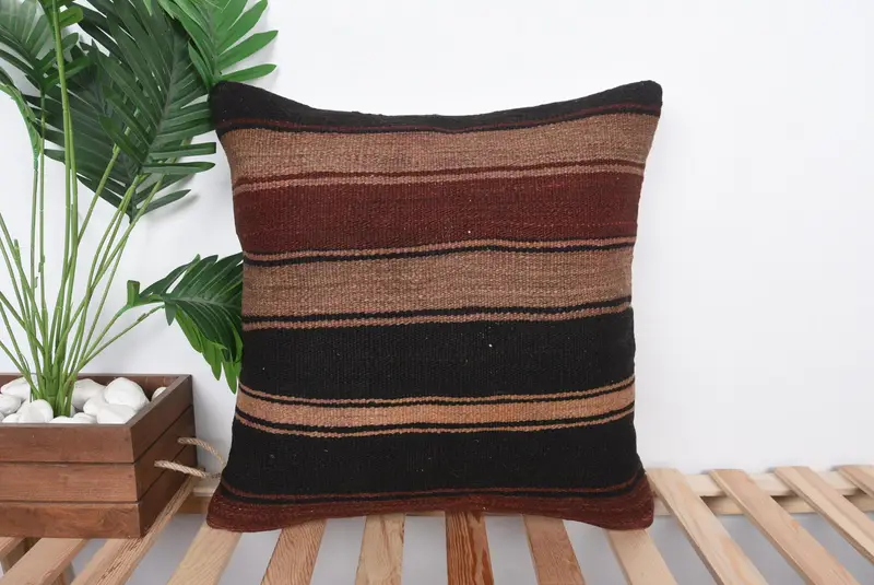 Vintage Kilim Pillow, 20x20 Brown Cushion Cover, Cushion Cover, Bright Cushion Case, Boho Pillow, Chair Pillow, Handmade Kilim Cushion - 1