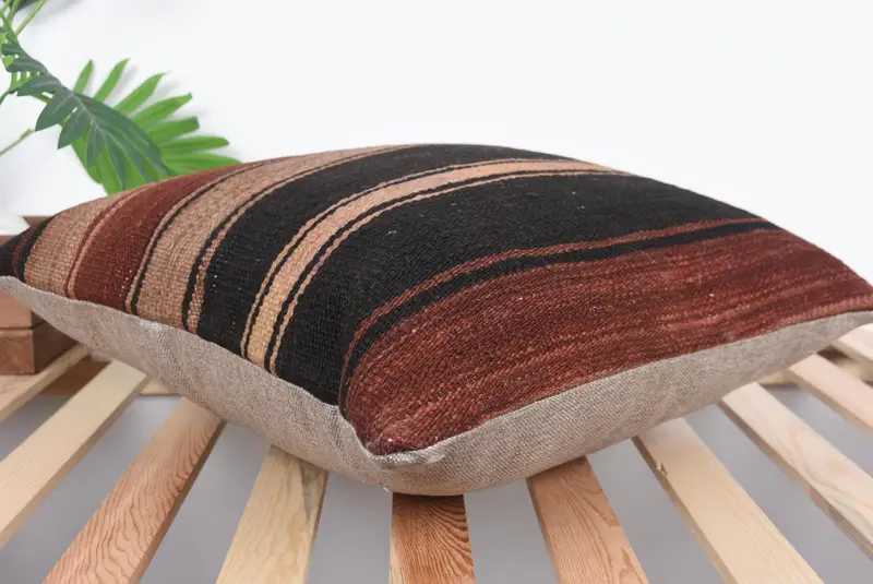 Vintage Kilim Pillow, 20x20 Brown Cushion Cover, Cushion Cover, Bright Cushion Case, Boho Pillow, Chair Pillow, Handmade Kilim Cushion - 6