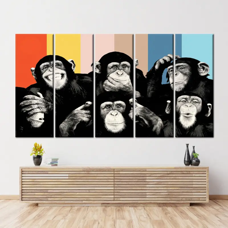 Wise Monkey Wall Art, Monkey Wall Art, Abstract Monkey Wise Monkeys, Contemporary Canvas, Thinking Monkey Wall Art, Canvas Wall Art, - 4