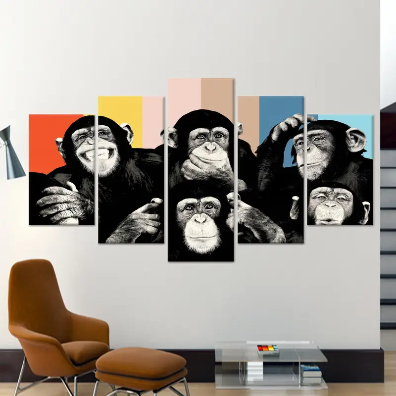 Wise Monkey Wall Art, Monkey Wall Art, Abstract Monkey Wise Monkeys, Contemporary Canvas, Thinking Monkey Wall Art, Canvas Wall Art, - 5