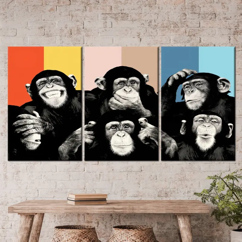 Wise Monkey Wall Art, Monkey Wall Art, Abstract Monkey Wise Monkeys, Contemporary Canvas, Thinking Monkey Wall Art, Canvas Wall Art, - 9