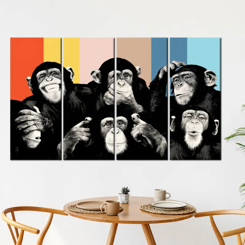 Wise Monkey Wall Art, Monkey Wall Art, Abstract Monkey Wise Monkeys, Contemporary Canvas, Thinking Monkey Wall Art, Canvas Wall Art, - 3