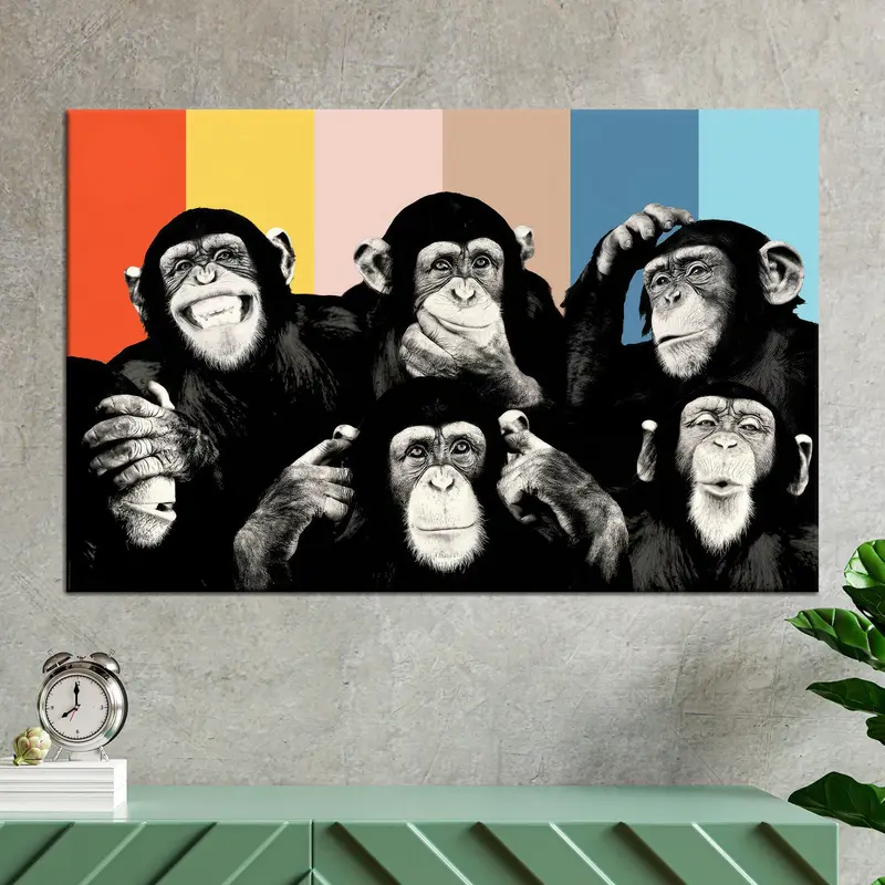 Wise Monkey Wall Art, Monkey Wall Art, Abstract Monkey Wise Monkeys, Contemporary Canvas, Thinking Monkey Wall Art, Canvas Wall Art, - 2