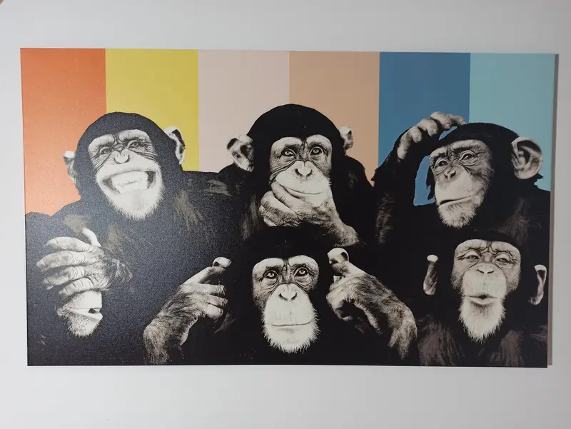 Wise Monkey Wall Art, Monkey Wall Art, Abstract Monkey Wise Monkeys, Contemporary Canvas, Thinking Monkey Wall Art, Canvas Wall Art, - 1