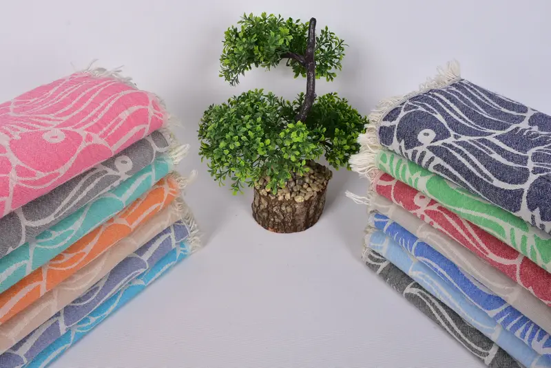 70x36 Cotton Fish Design Towel, Bulk Order Towel, Fouta towel, Mother Of The Groom Gift, Bachelorette Party Gift, Turkish towel, Embroidery Towel - 3