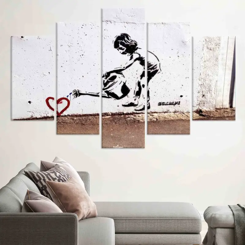 Banksy Children Water, Love Heart Graffiti, Banksy Girl Canvas, Wall Decor, Canvas Wall Art, Banksy Love, Banksy Heart, Graffiti Wall Art, - 6