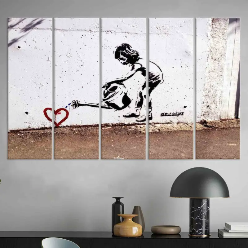 Banksy Children Water, Love Heart Graffiti, Banksy Girl Canvas, Wall Decor, Canvas Wall Art, Banksy Love, Banksy Heart, Graffiti Wall Art, - 5