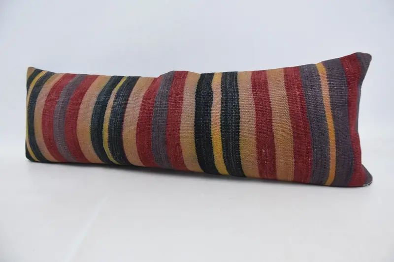 Turkish Pillow, Throw Kilim Pillow, Pillow for Sofa, 12x36 Blue Cushion Case, Indoor Cushion, Wool Kilim Pillow Pillow Case, Cushion Case - 4