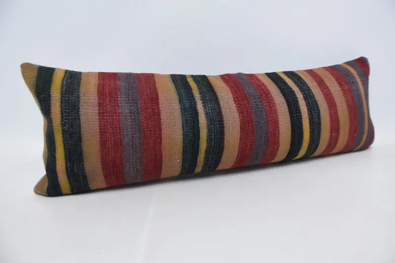 Turkish Pillow, Throw Kilim Pillow, Pillow for Sofa, 12x36 Blue Cushion Case, Indoor Cushion, Wool Kilim Pillow Pillow Case, Cushion Case - 3