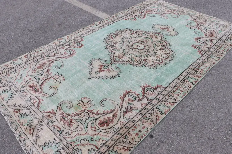 Alfombra turca 5,5x9,5 pies (168x291 cm), alfombra vintage floral verde