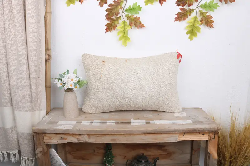 Pillow for Sofa, Pillow Cover, Handwoven Pillow Cover Cushion Case, 12x20 White Cushion Cover, Boho Pillow, Home Decor Pillow - 1