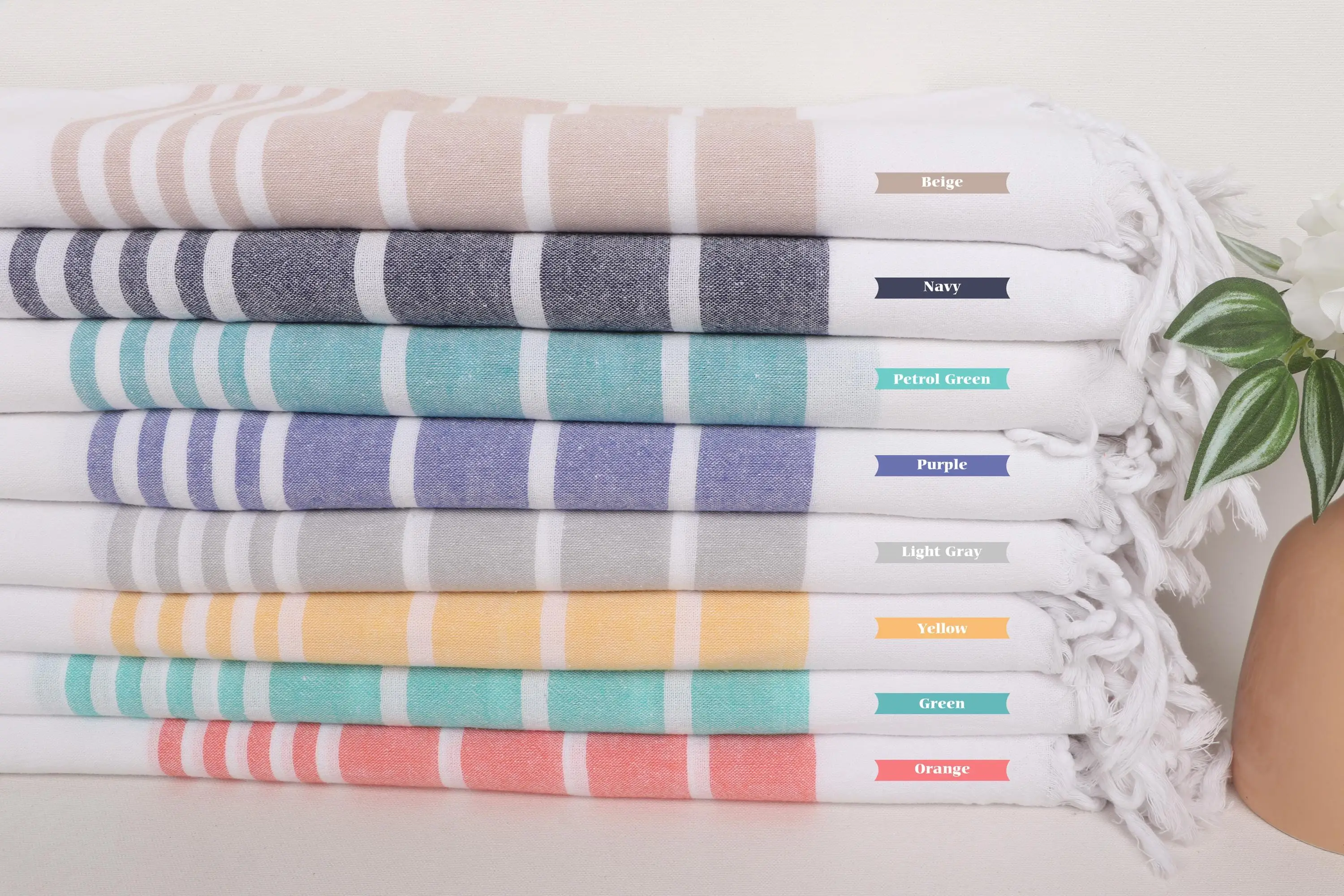 Kitchen Towel Organic Cotton Striped Beige, 20x40 Inches - 1