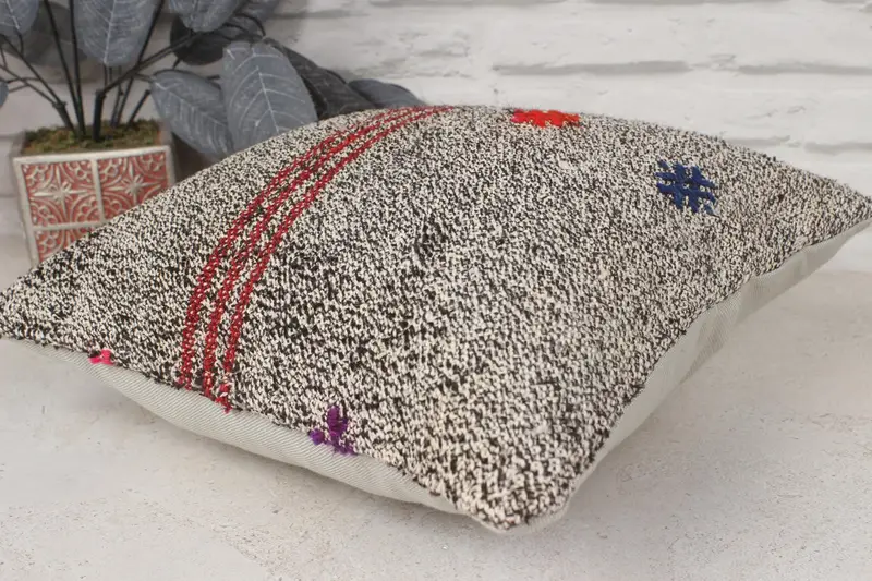 Cushion, Cozy Throw Pillow Case, Boho Pillow, 14x14 Brown Cushion, Kilim Cushion Sham, Vintage Kilim Throw Pillow, Neutral Throw Cushion Case - 6