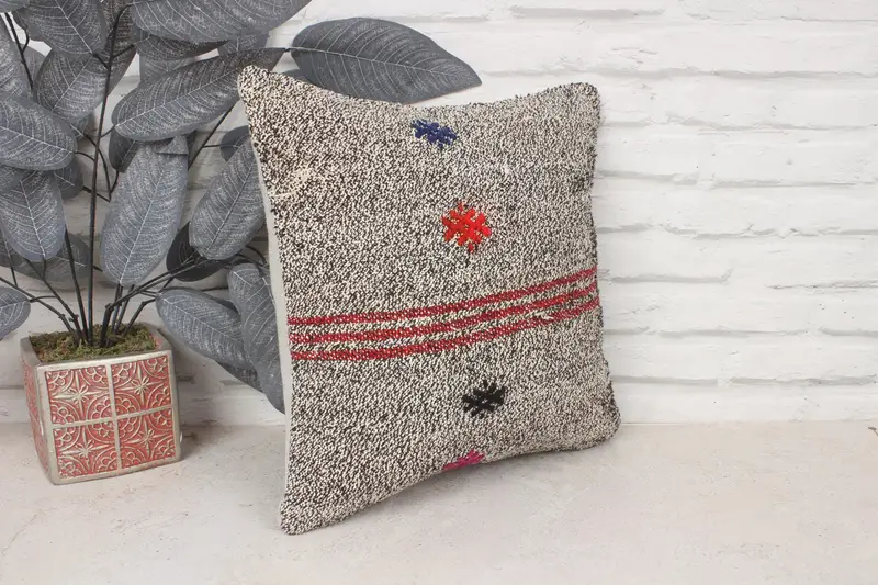 Cushion, Cozy Throw Pillow Case, Boho Pillow, 14x14 Brown Cushion, Kilim Cushion Sham, Vintage Kilim Throw Pillow, Neutral Throw Cushion Case - 3