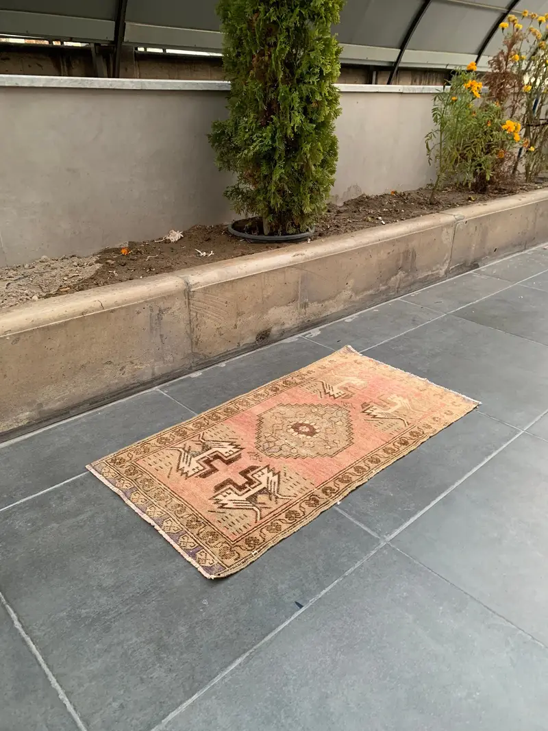 Orange Beige Floral Rug, 1.7x3.2 ft Chic Decor