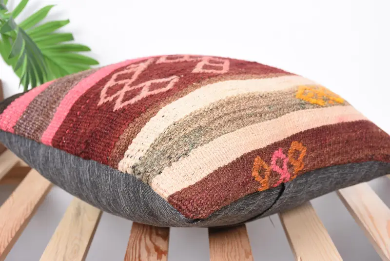 Vintage Kilim Pillow, Lounge Throw Pillow, Pillow Cover, 16x16 Brown Pillow, Antique Pillows, Turkish Kilim Pillow, Rustic Cushion, Bright Pillow - 6