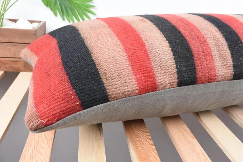 Ethnical Kilim Rug Pillow, 16x48 Red Cushion Case, Cushion Case, Home Decor Pillow, Tribal Pillow Cover, Interior Designer Pillow - 6