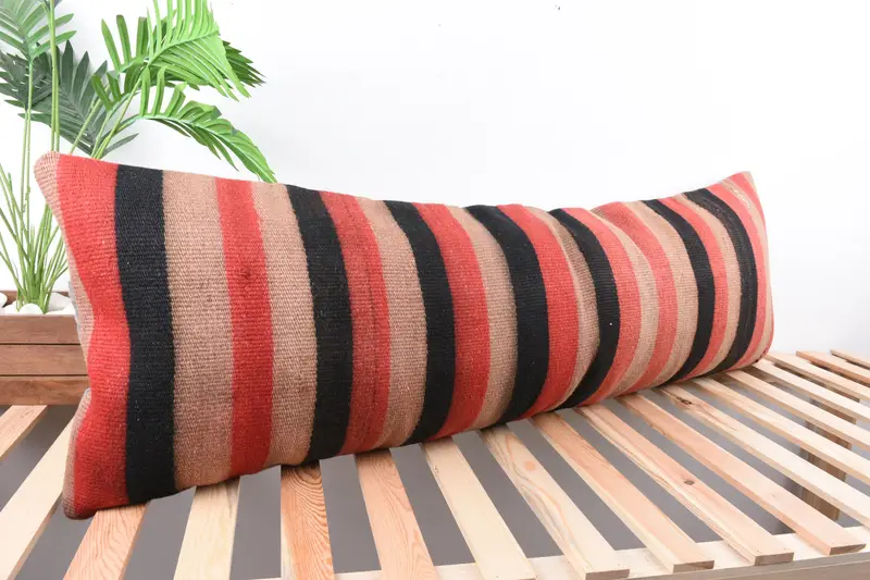 Ethnical Kilim Rug Pillow, 16x48 Red Cushion Case, Cushion Case, Home Decor Pillow, Tribal Pillow Cover, Interior Designer Pillow - 4