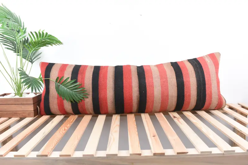 Ethnical Kilim Rug Pillow, 16x48 Red Cushion Case, Cushion Case, Home Decor Pillow, Tribal Pillow Cover, Interior Designer Pillow - 1