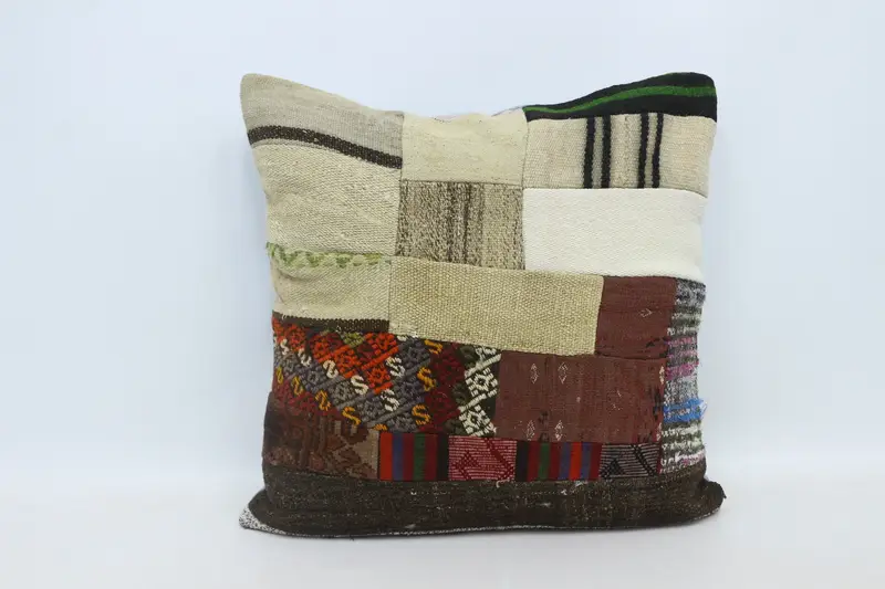 Ethnical Kilim Rug Pillow, Bed Cushion Case, Pastel Pillow Sham, Pillow Cover, 28x28 Beige Cushion Cover, Turkish Kilim Pillow, Pillow for Sofa - 1