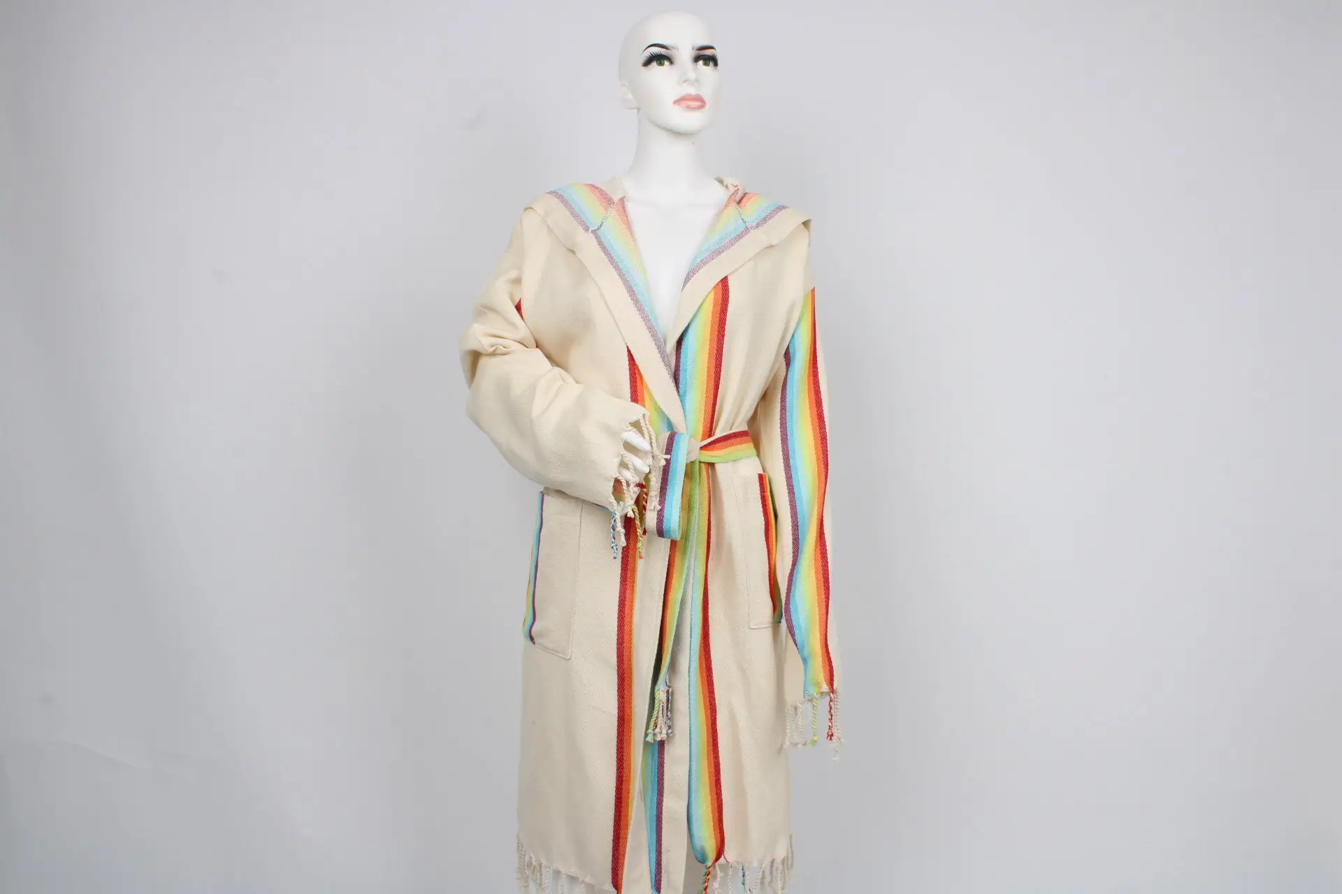 Morning Gown Hooded Rainbow Bathrobe with Pockets, Personalized, 10 Photos - 1
