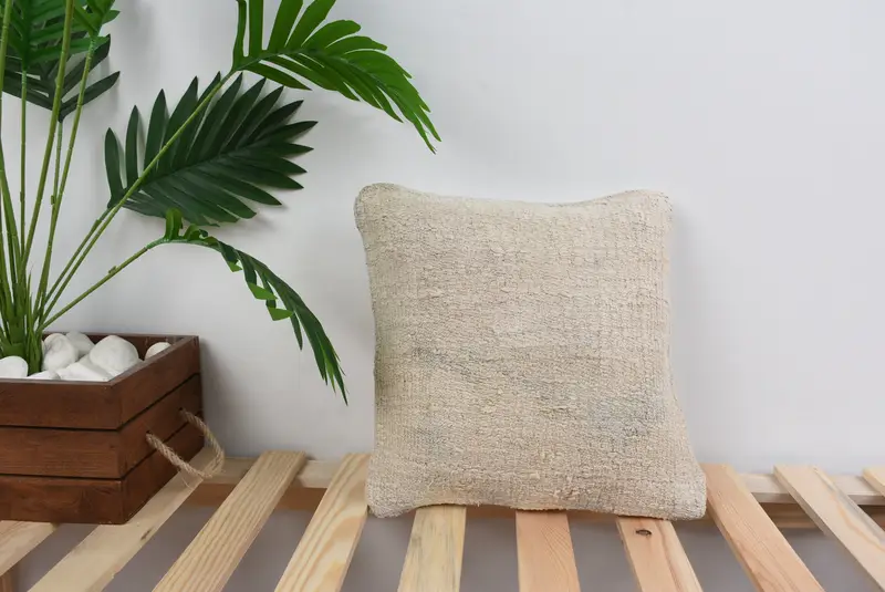 Cushion Case, Boho Throw Pillow Cover, Boho Pillow Sham Cover, Kilim Pillow Cover, Toss Pillow Case, Antique Pillows, 12x12 White Pillow Case - 1